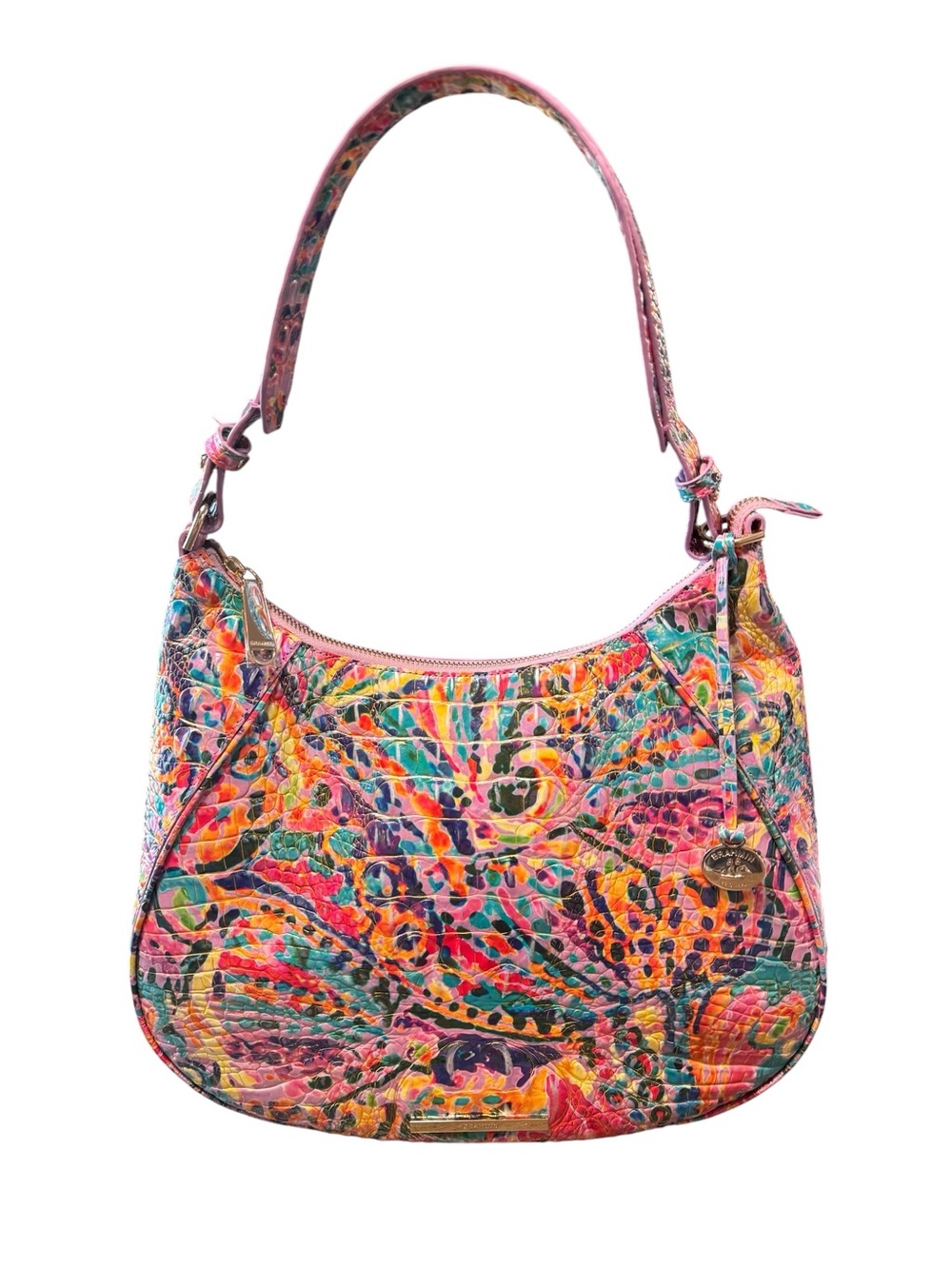 Brahmin Multicolor Floral Embossed Leather Hobo Shoulder Bag Melbourne